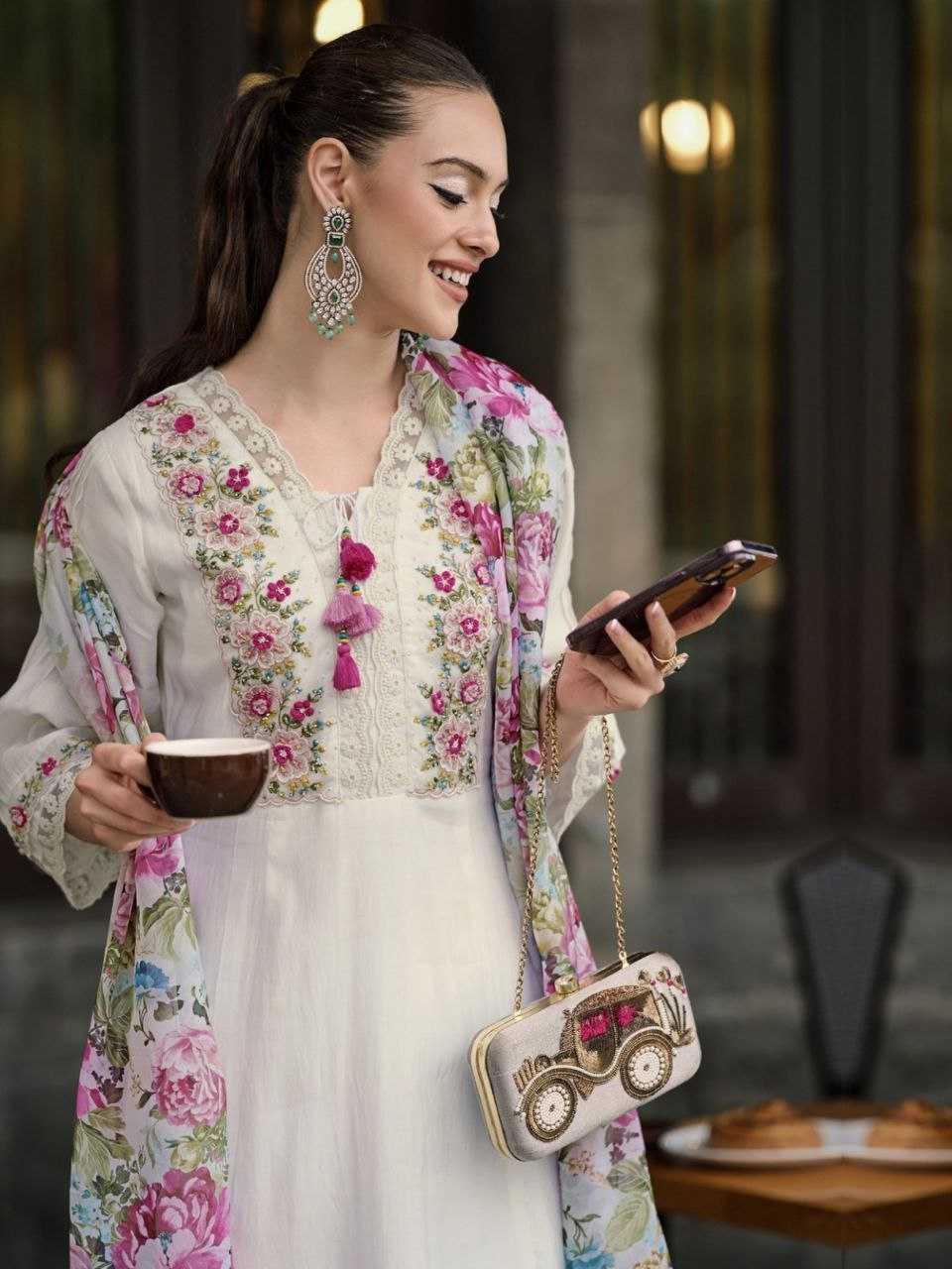 Chanderi Cotton Rin201 Rrd35 Suits & Dresses  Embroidery Chanderi Long Kurti White Salwar Suits Manufacture