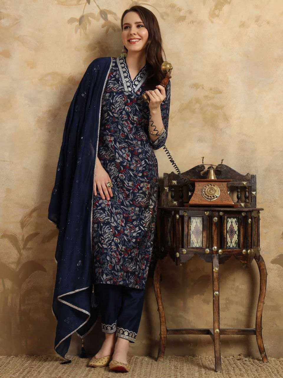 Chanderi Kesh214 262 Suit & Dresses  Printed Embroidery Chanderi Suit