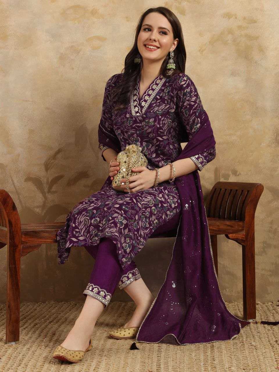 Chanderi Kesh214 262 Suit & Dresses  Printed Embroidery Chanderi Suit