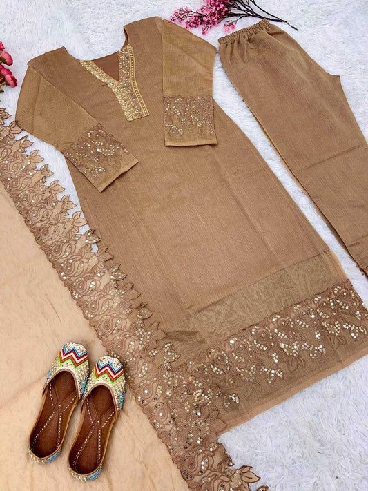 Chanderi Silk Kesh122 472 Suits & Dresses  Embroidery Ladies Silk Party Wear Chanderi Suits