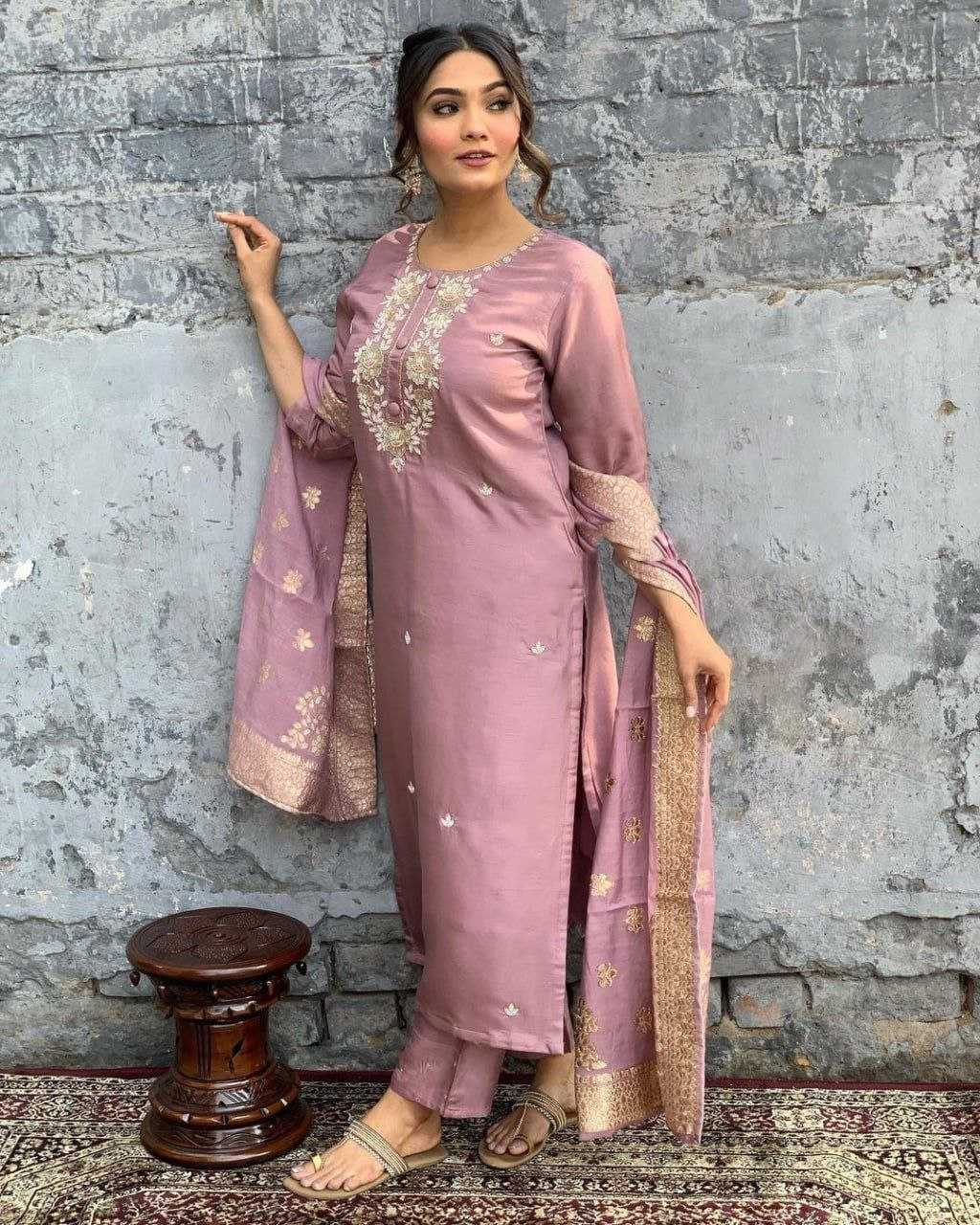 Chanderi Silk Rin201 Rrd36 Suits & Dresses  Ladies Embroidery Long Kurti Chanderi Suits Manufacture