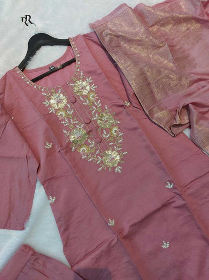 Chanderi Silk Rin201 Rrd36 Suits & Dresses  Ladies Embroidery Long Kurti Chanderi Suits Manufacture