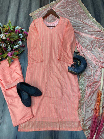 Chanderi Soft Rin110 232 Suits & Dresses  Ladies Ladies Silk Zari Work Chanderi Suits