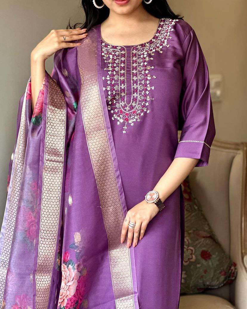 Chanderi Soft Smc 06 Suits & Dresses  Ladies Embroidery Chanderi Suits