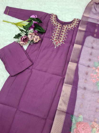 Chanderi Soft Smc 06 Suits & Dresses  Ladies Embroidery Chanderi Suits