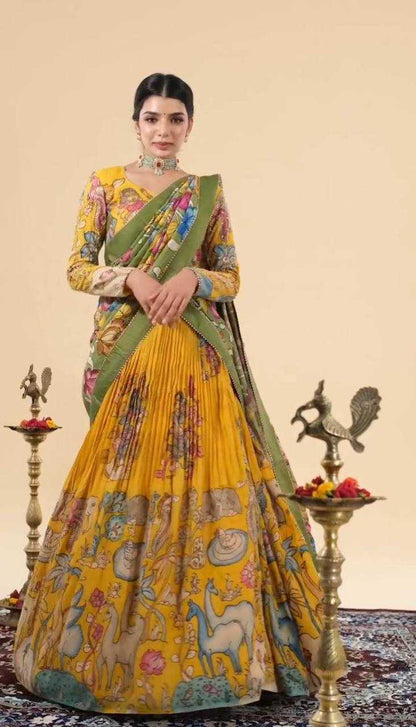 Chebt Crep Kesh119 448 Lehengas  Kalamkari Printed Traditional Lehengas