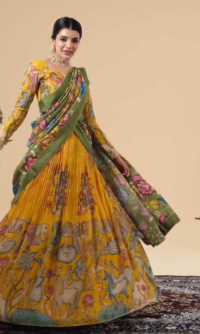 Chebt Crep Kesh119 448 Lehengas  Kalamkari Printed Traditional Lehengas