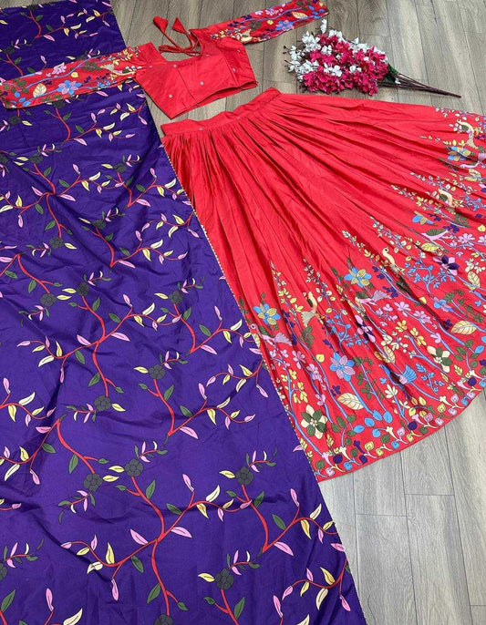 Chent Crep Kesh119 376 Lehengas  Kalamkari Traditional Printed Lehengas