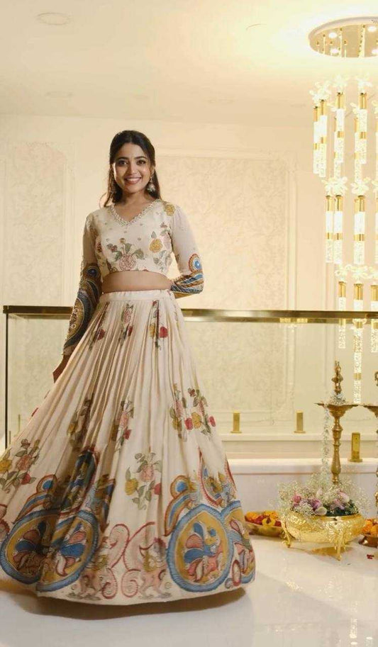 Chent Crep Kesh119 391 Lehengas  Kalamkari Traditional Printed Lehengas