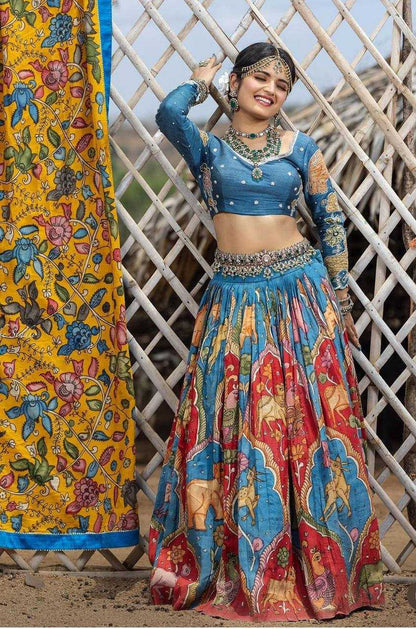 Chent Crep Kesh119 394 Lehengas  Kalamkari Traditional Printed Lehengas