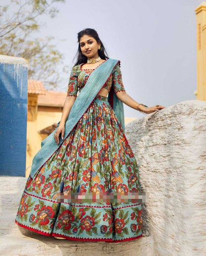 Chent Crep Kesh119 398 Lehengas  Kalamkari Traditional Printed Lehengas