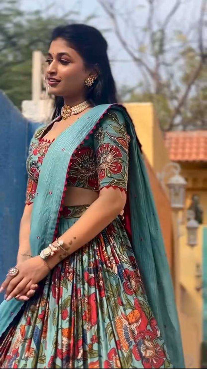 Chent Crep Kesh119 398 Lehengas  Kalamkari Traditional Printed Lehengas