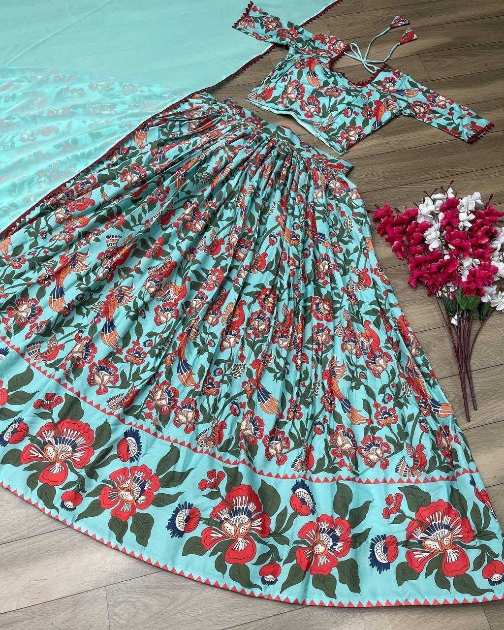 Chent Crep Kesh119 398 Lehengas  Kalamkari Traditional Printed Lehengas