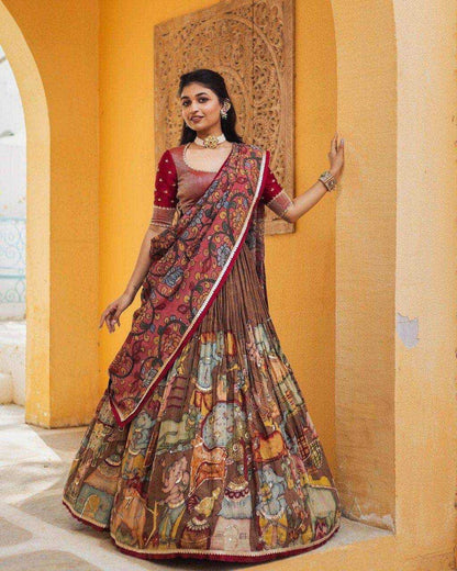 Chent Crep Kesh119 405 Lehengas  Kalamakri Traditional Printed Lehengas