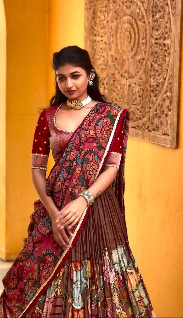 Chent Crep Kesh119 405 Lehengas  Kalamakri Traditional Printed Lehengas