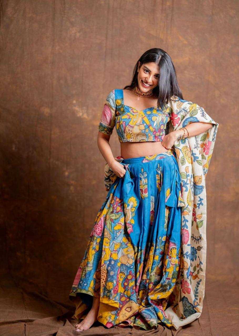 Chent Crep Kesh119 425 Lehengas  Kalamkari Traditional Printed Lehengas