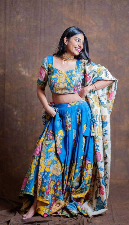 Chent Crep Kesh119 425 Lehengas  Kalamkari Traditional Printed Lehengas