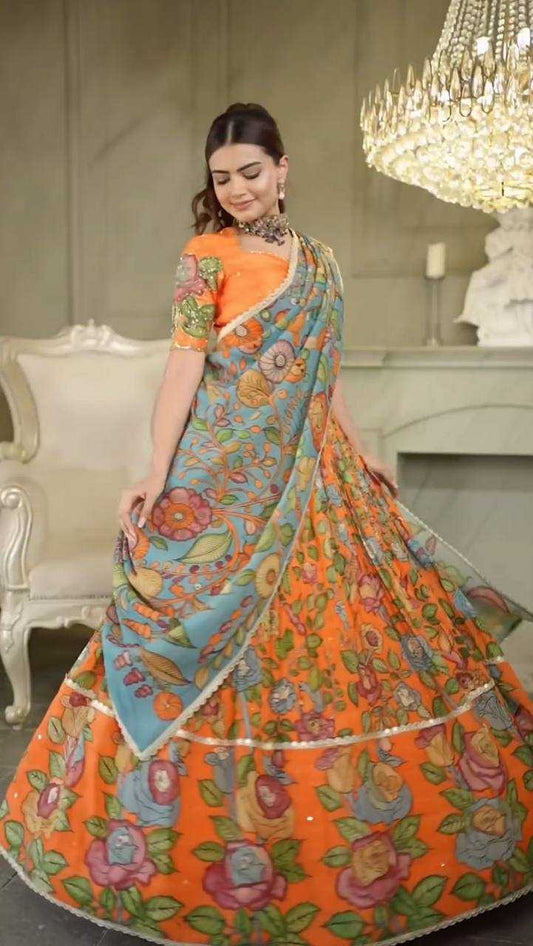 Chent Crep Kesh119 432 Lehengas  Printed Kalamkari Traditional Lehengas