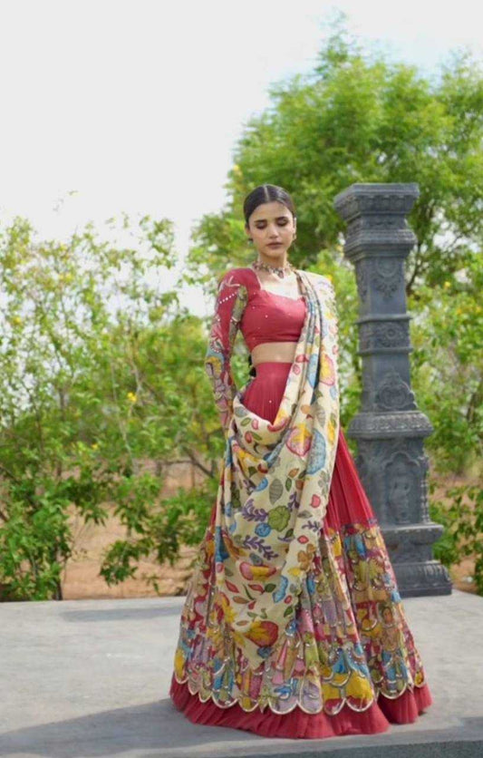 Chent Crep Kesh119 449 Lehengas  Kalamkari Traditional Printed Lehengas