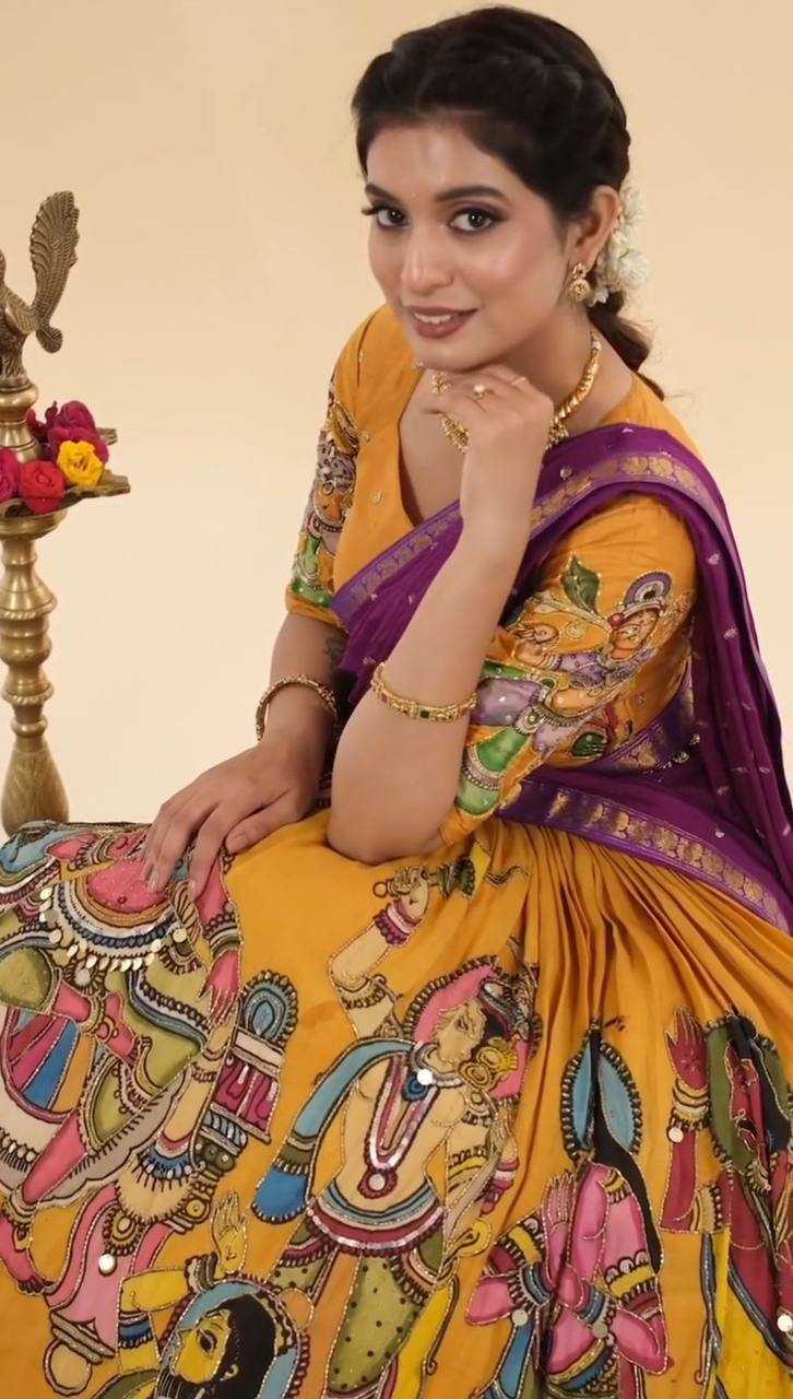 Chent Crep Kesh119 450 Lehengas  Kalamkari Traditional Printed Lehengas