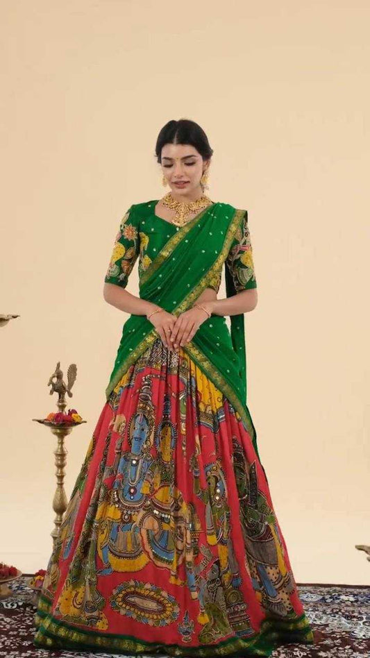 Chent Crep Kesh119 451 Lehengas  Kalamkari Traditional Printed Lehengas