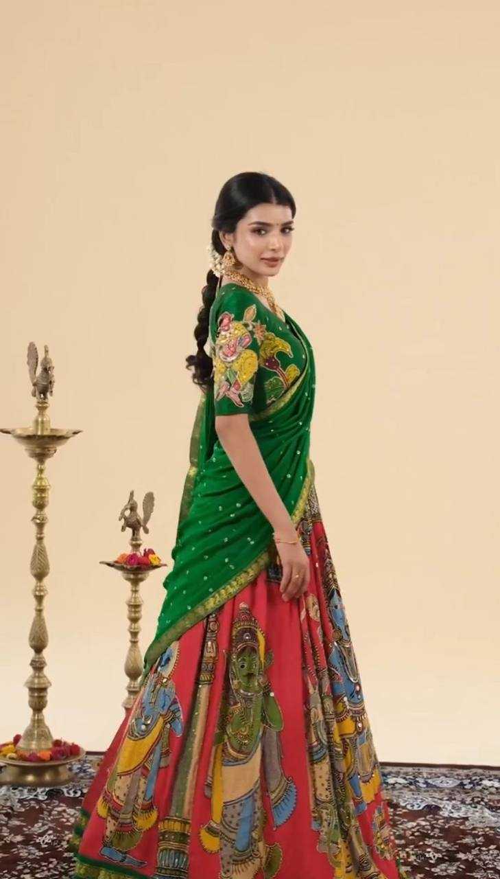 Chent Crep Kesh119 451 Lehengas  Kalamkari Traditional Printed Lehengas