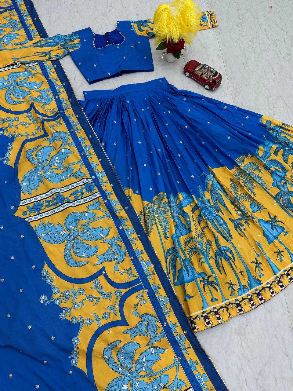 Chent Crep Kesh119 456 Lehengas  Kalamkari Printed Lehenga With Blouse Lehenga With Dupatta