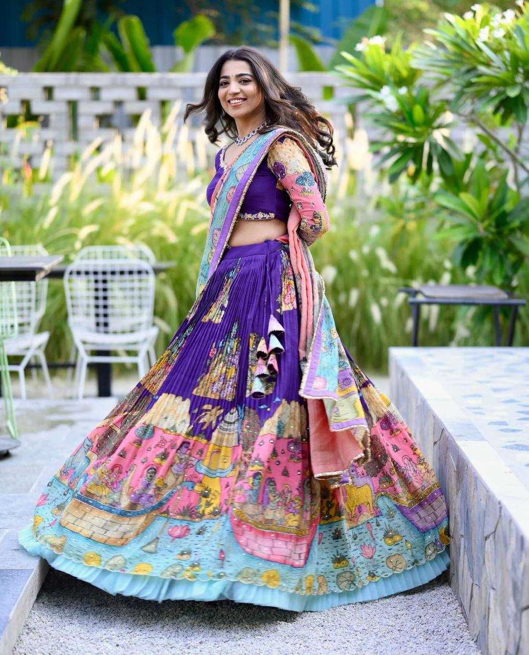 Chent Crep Kesh119 382 Lehengas  Kalamakri Traditional Printed Lehengas