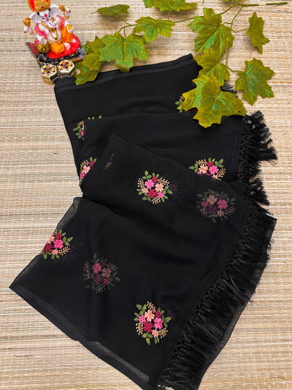 Chifffon Rin163 Rae36 Sarees  Chiffon Embroidered Butta Black Sarees