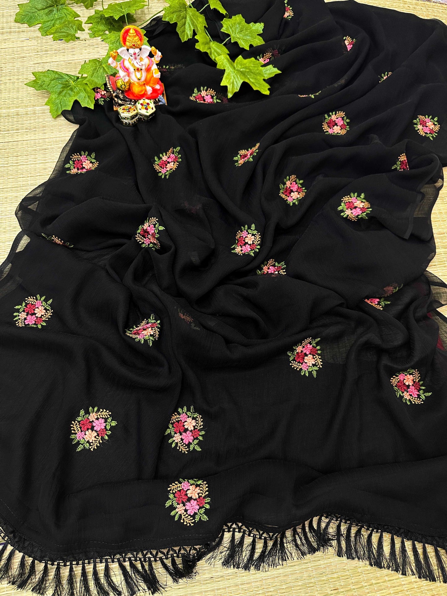 Chifffon Rin163 Rae36 Sarees  Chiffon Embroidered Butta Black Sarees