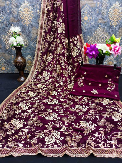 Chiffon Kesh114 Neelam Sarees  Chiffon Zari Border Embroidered Swarovski Work Diwali Wedding Sarees