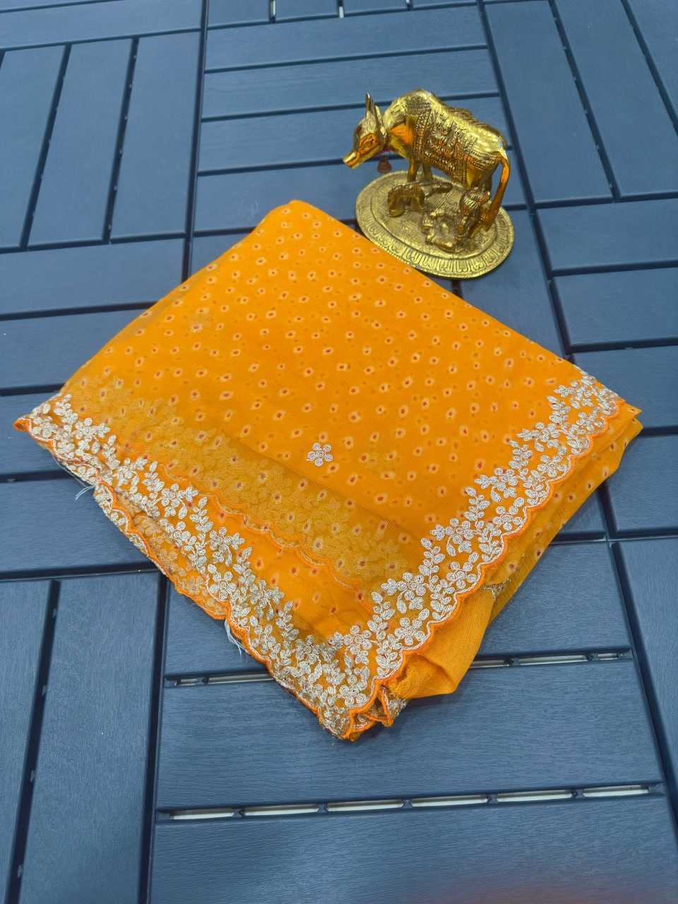 Chiffon Kesh142 Rohini Sarees  Bandhani Chiffon Printed Cutwrok Gota Patti Work Sarees