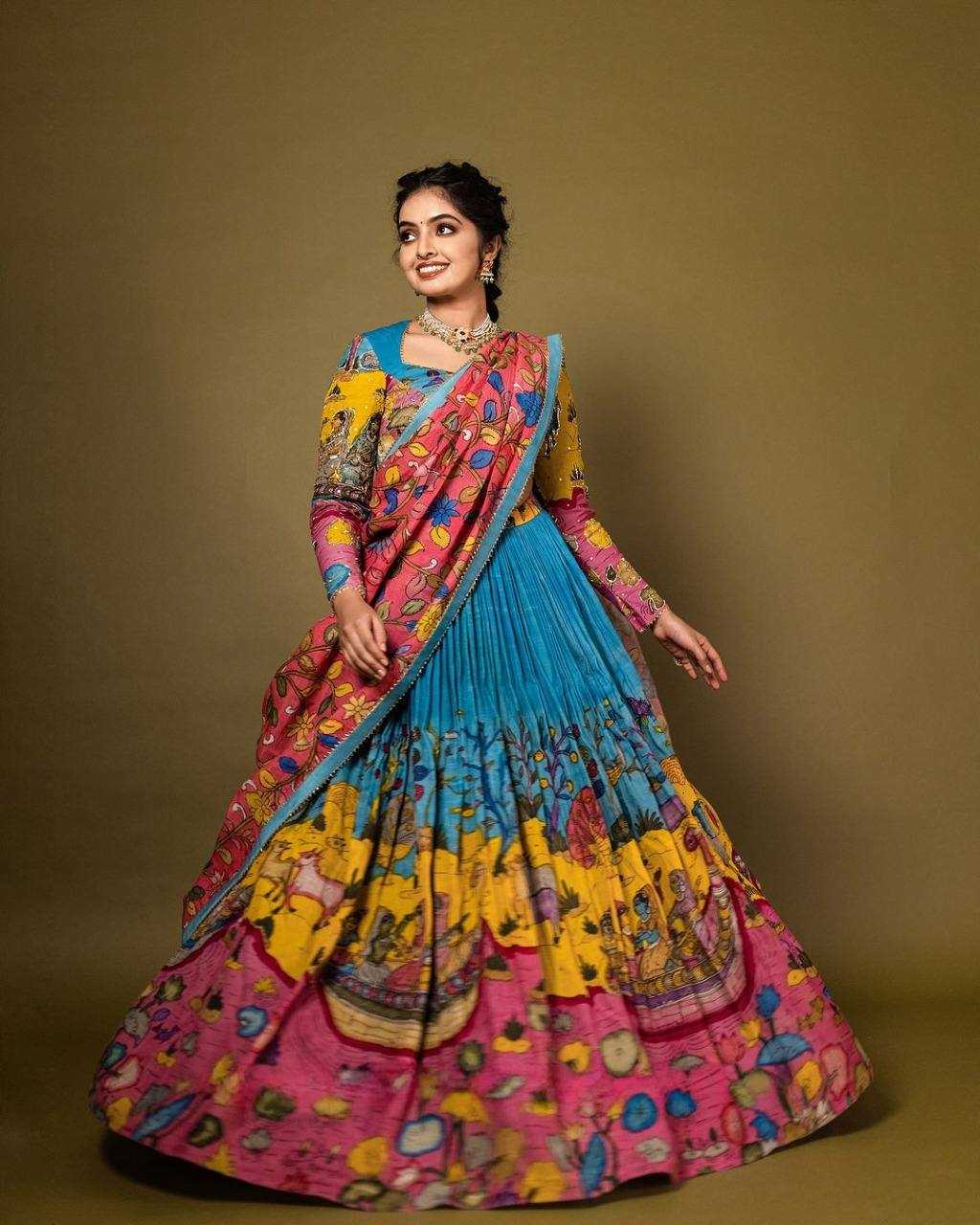 Chiffon Kesh163 48 Lehengas  Kalamkari Printed Lehenga With Blouse Lehenga With Dupatta