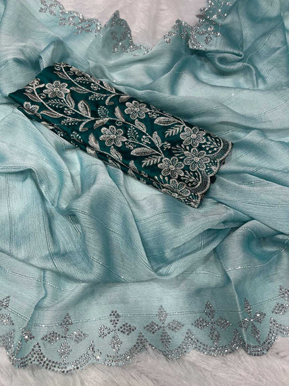 Chiffon Kesh195 Krf11 Sarees  Sequence Chiffon Work Cutwork Sarees