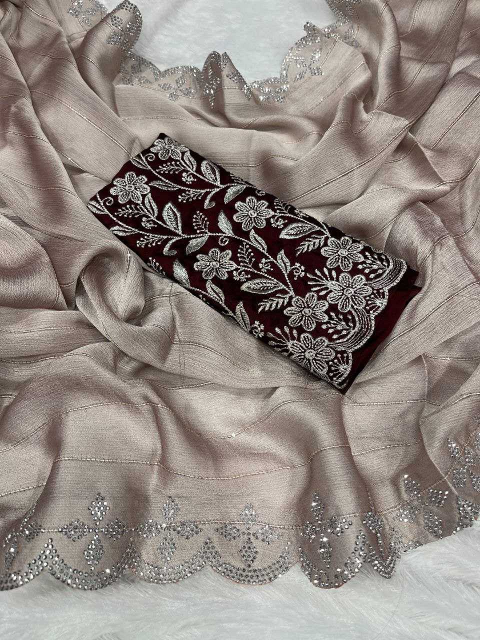 Chiffon Kesh202 Aks09 Sarees  Chiffon Embroidered Lace Border Silk Cutwork Sarees