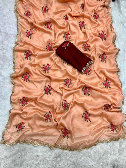 Chiffon Kesh202 Aks12 Sarees  Chiffon Embroidered Butta Cutwork Silk Sarees