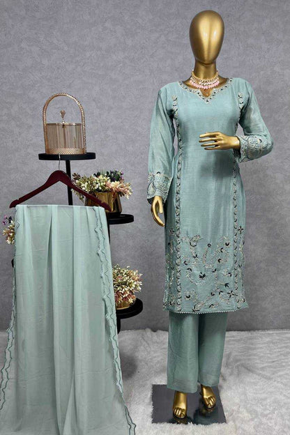 Chiffon Kesh228 569 Suits & Dresses Islamic Clothing  Pakistani Embroidery Ladies Silk Long Kurtis Suits