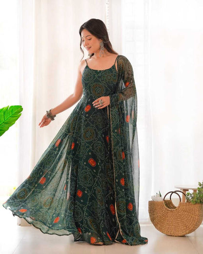 Chiffon Kesh229 31 Gowns  Printed Anarkali Long Sleevelees Chiffon Gowns