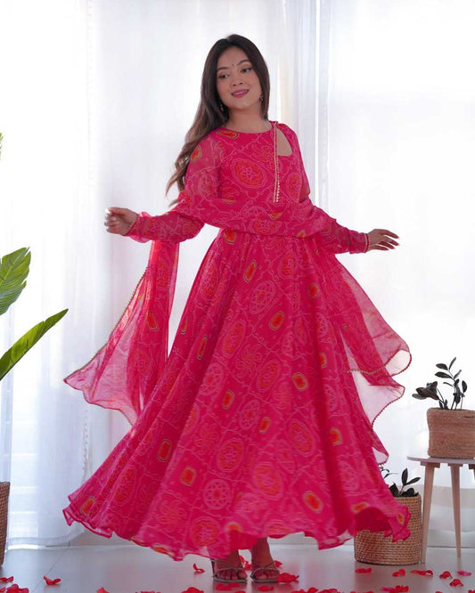 Chiffon Kesh229 37 Gowns  Printed Fancy Anarkali Long Full Sleeve Lightweight Gowns