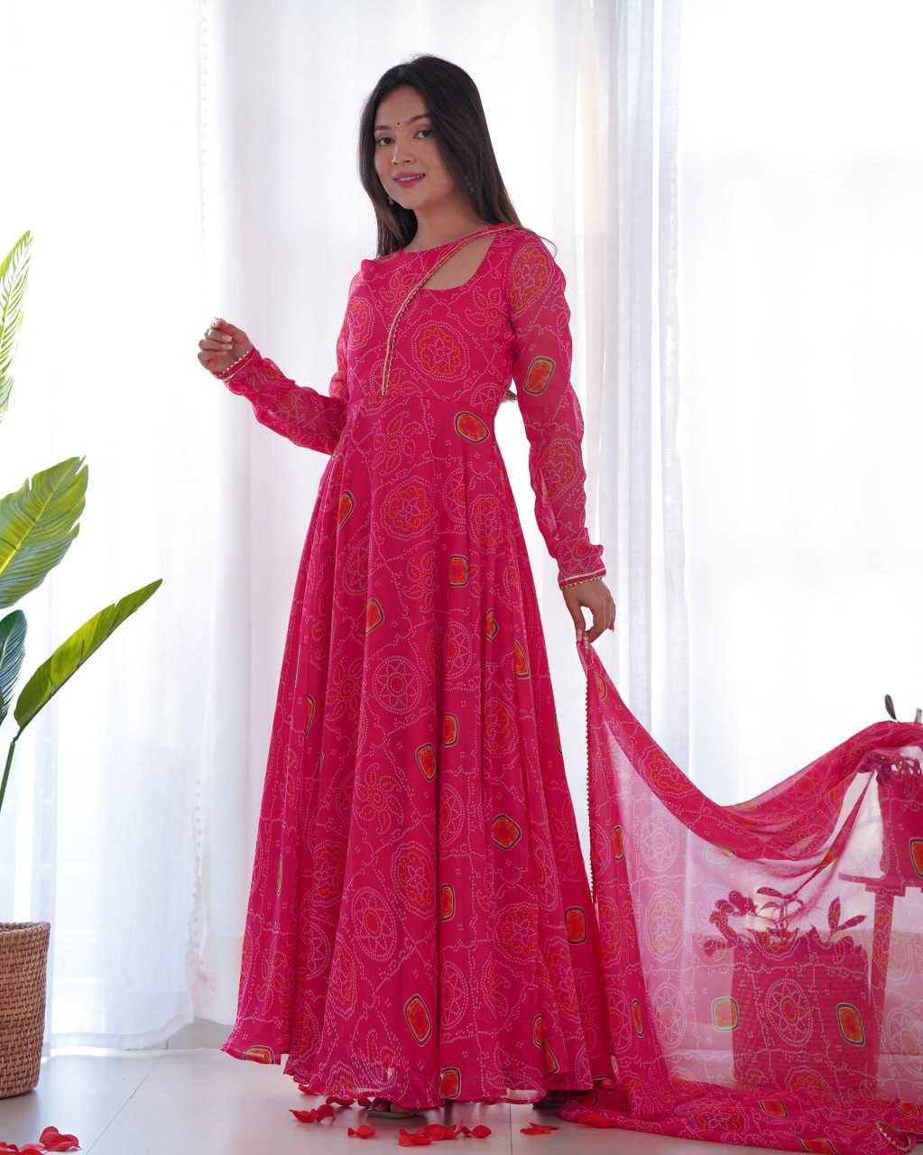 Chiffon Kesh229 37 Gowns  Printed Fancy Anarkali Long Full Sleeve Lightweight Gowns