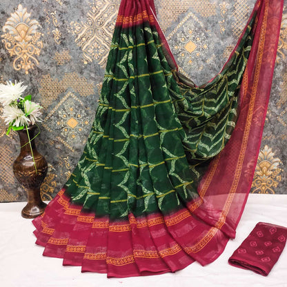 Chiffon Mkd Contrast Sarees  Printed Ladies Chiffon Sarees