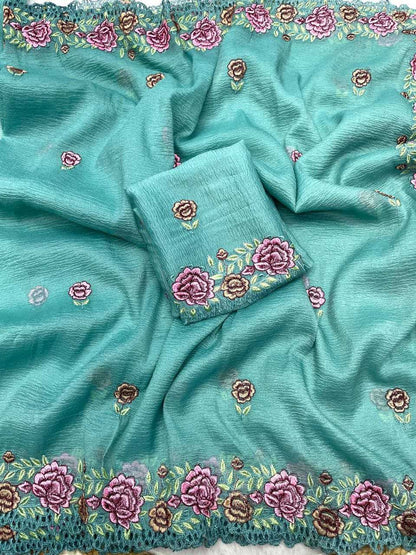 Chiffon Rin143 434 Sarees  Chiffon Work Fanyc Cutwork Sarees