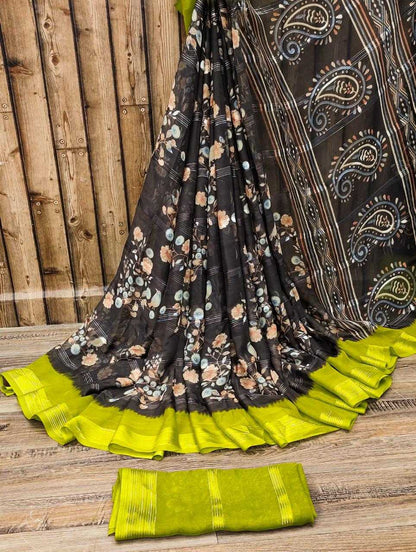 Chiffon Rin149 Mkd114 Sarees  Printed Ladies Chiffon Zari Border Sarees