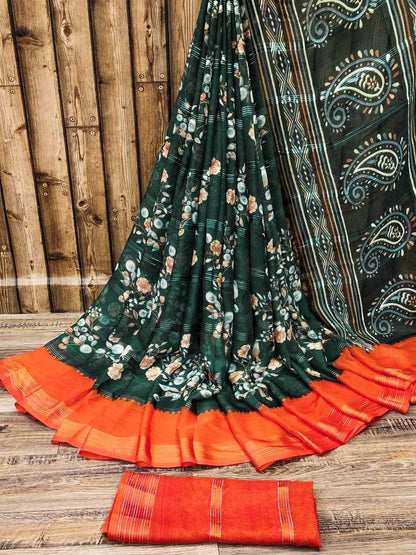 Chiffon Rin149 Mkd114 Sarees  Printed Ladies Chiffon Zari Border Sarees