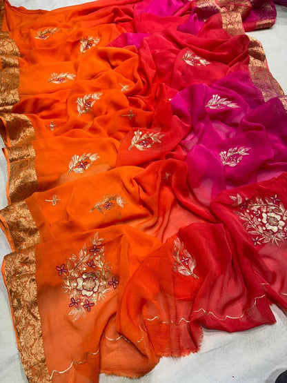 Chiffon  Rin152 Nsd61 Sarees  Sequence Chiffon Half And Half Butta Sarees