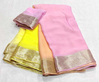 Chiffon Rin152 Nsd65 Sarees  Half And Half Chiffon Zari Border Sarees