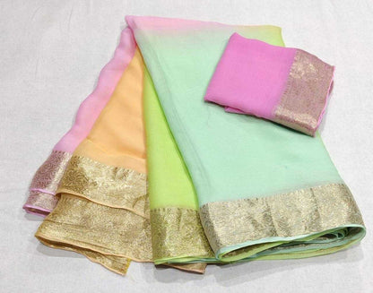 Chiffon Rin152 Nsd65 Sarees  Half And Half Chiffon Zari Border Sarees