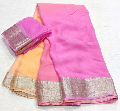 Chiffon Rin152 Nsd65 Sarees  Half And Half Chiffon Zari Border Sarees