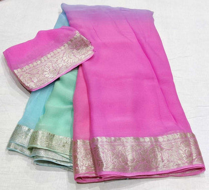 Chiffon Rin152 Nsd65 Sarees  Half And Half Chiffon Zari Border Sarees