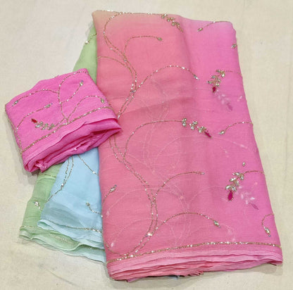 Chiffon Rin152 Nsd69 Sarees  Fancy Half And Half Chiffon Work Sarees